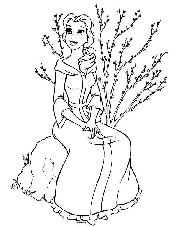 coloriage Belle assise dans le jardin